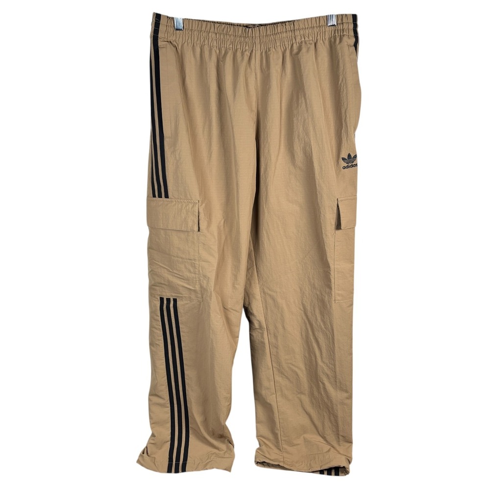 NEW Adidas Originals 3 Stripe Cargo Pants Wide Leg JY1392 Mens L Adicolor Tan